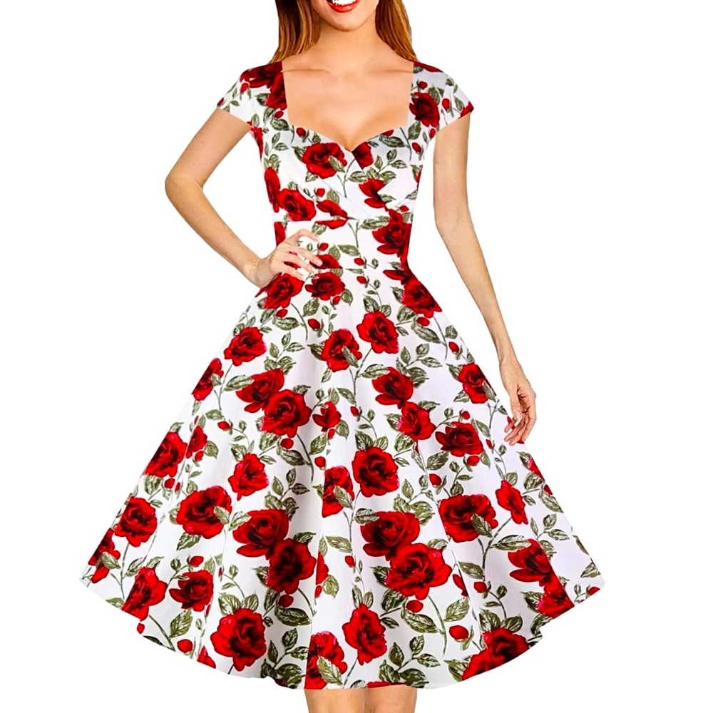 Bbonlinedress Women's 1950s Retro Vintage Floral Cap Sleeve Cocktail Swi…